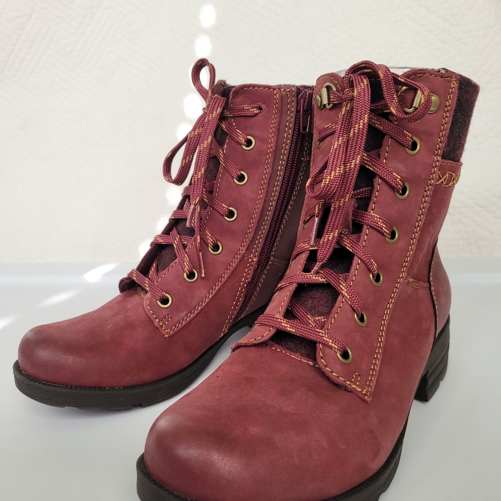 NWOB Earth Origins Leather Lace-Up Boots Rowan Burgundy 7.5 - Picture 2 of 11